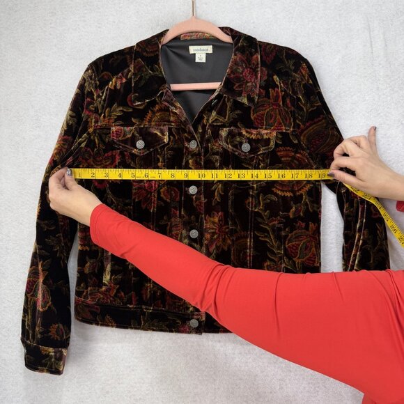 Sundance Jacket Womens Small Brown Red Floral Velvet Silk Blend Trucker Lined - Picture 3 of 7